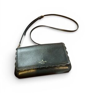 kate spade Black Leather Scalloped Crossbody Bag